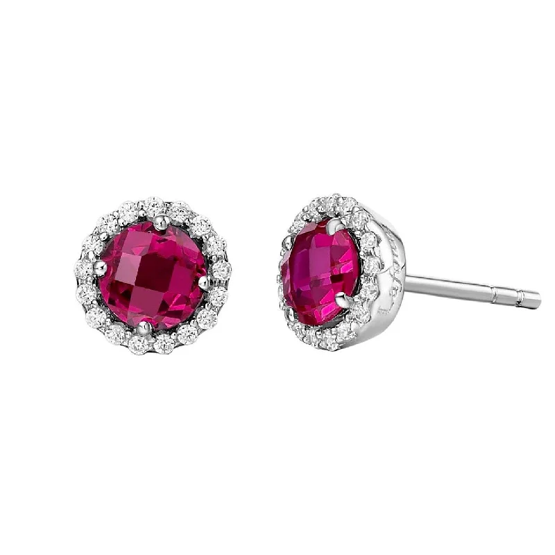 trendy pearl drop earrings for women -Sterling Silver Lab Grown Ruby Birthstone Stud Earrings by Lafonn