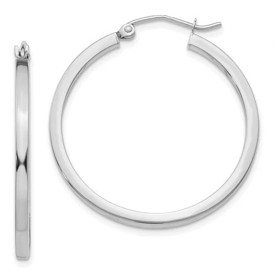 sparkling gemstone hoop earrings for women -14k White Gold 2 mm Square Medium Hoop Earrings