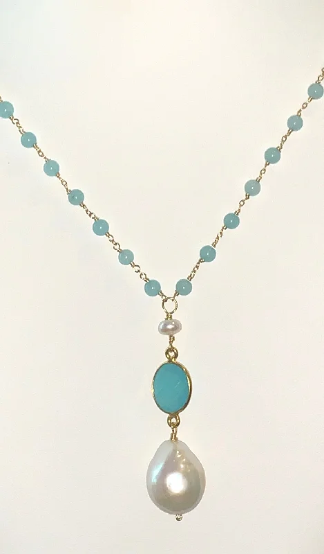 luxury charm necklaces for women -Chalcedony Pearl