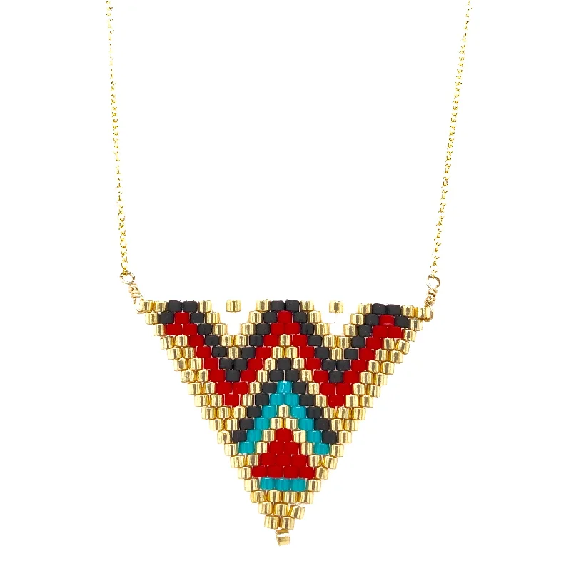 fashion pendant necklaces for women -Seed Bead Tribal Triangle Necklace