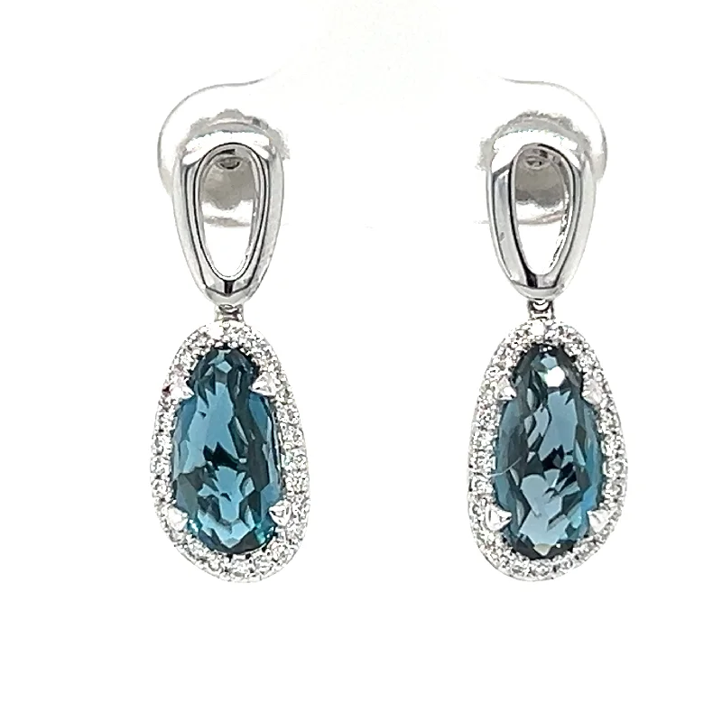 gemstone chandelier drop earrings for women -14k White Gold Blue Topaz & Diamond Dangle Earrings by Allison Kaufman