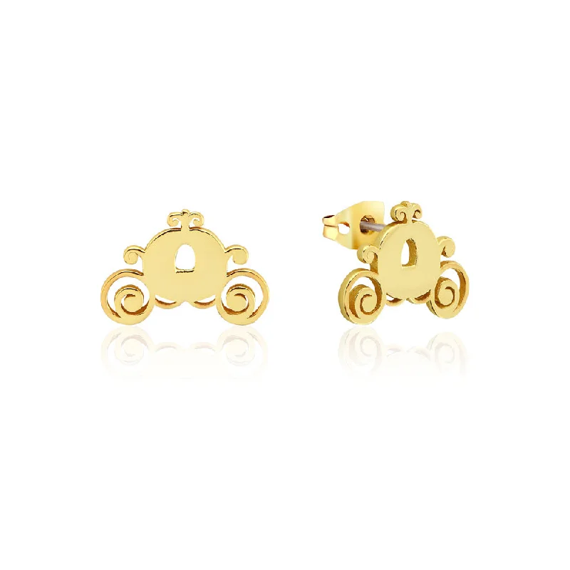 unique silver drop earrings for women -Disney Princess Cinderella Gold Plated Pumpkin Carriage Stud Earrings