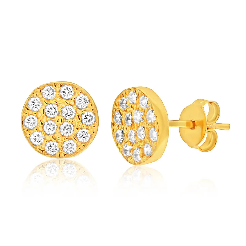 stylish gemstone hoop earrings for women -9ct Yellow Gold Silver Filled Cubic Zirconia 9.5mm Stud Earrings