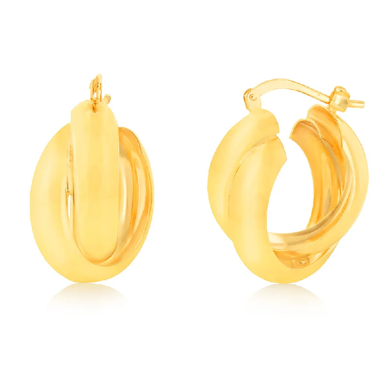 elegant pendant earrings for women -Sterling Silver Gold Plated Twisted Twin Hoop Earrings