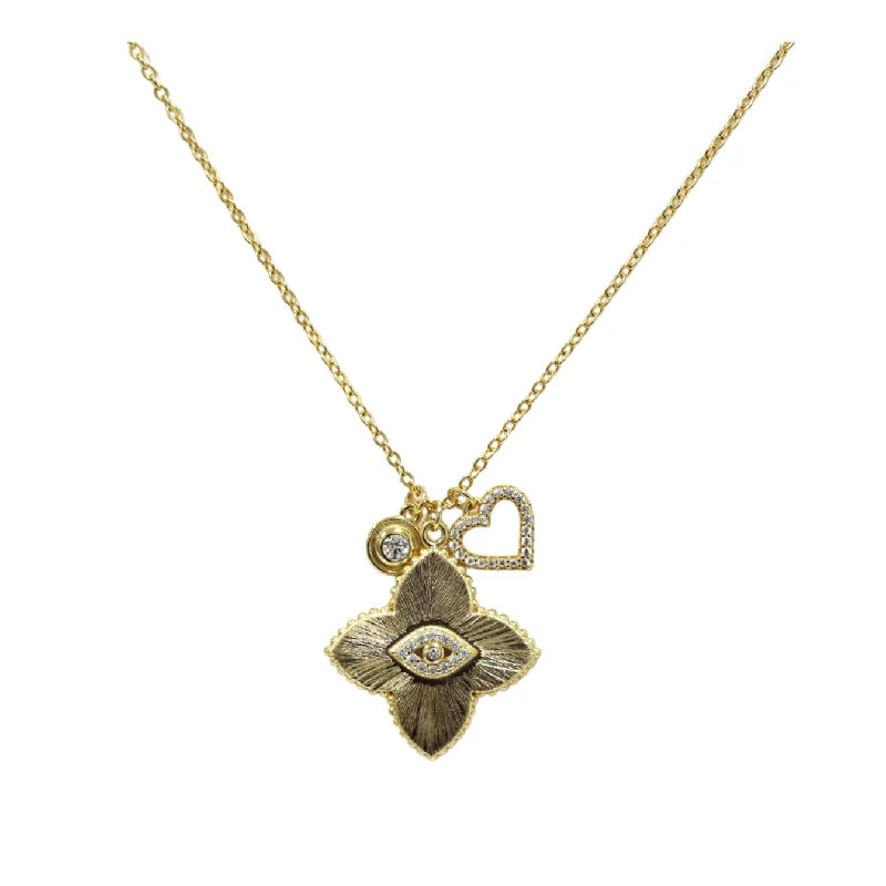 gold pendant charm necklaces for women -"MOROCCAN EVIL EYE" Flower Charm Necklace