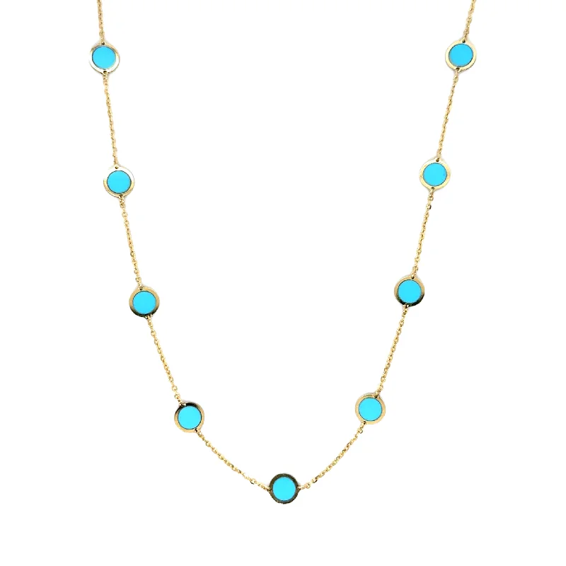 luxury heart-shaped necklaces for women -Turquoise Disk Station Necklace