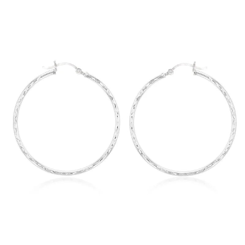 vibrant earrings for women -Sterling Silver Diamond Cut 40mm Hoop Earrings