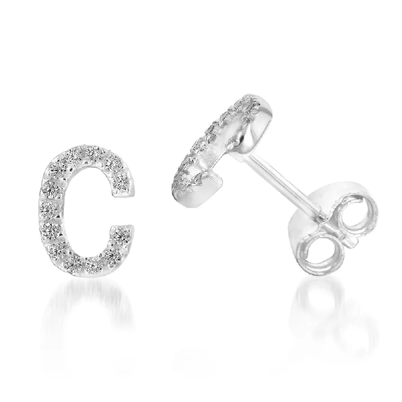 fashion heart-shaped earrings for women -Sterling Silver Cubic Zirconia Initial "C" Stud Earrings