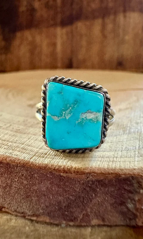 platinum rings for women -POINTED SQUARE TURQUOISE Sterling Silver Ring • Size 8