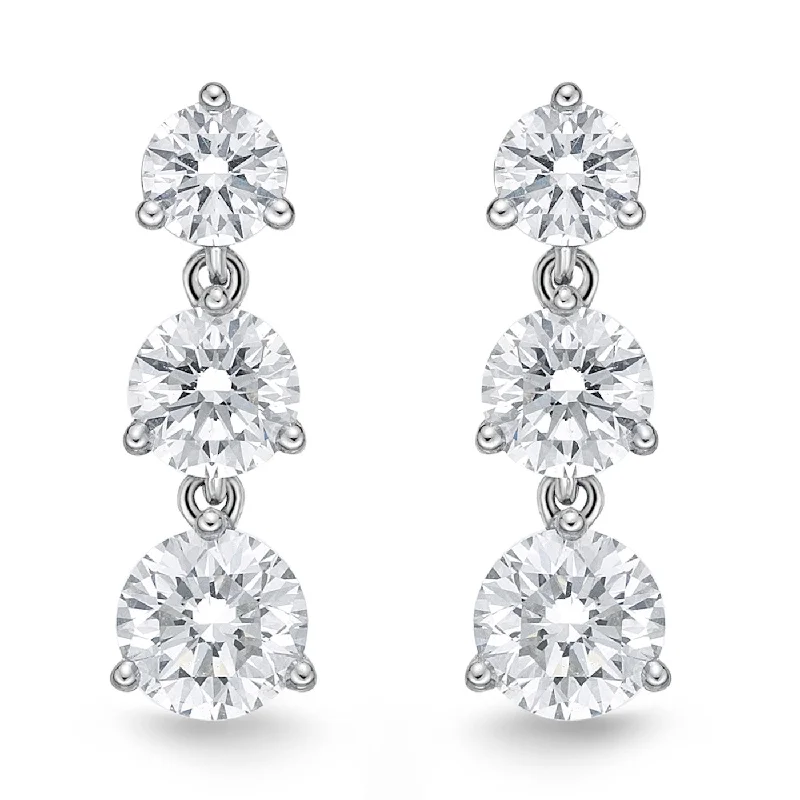 pearl earrings for women -Memoire 18K White Gold 3 Diamond Juliet Drop Diamond Earrings