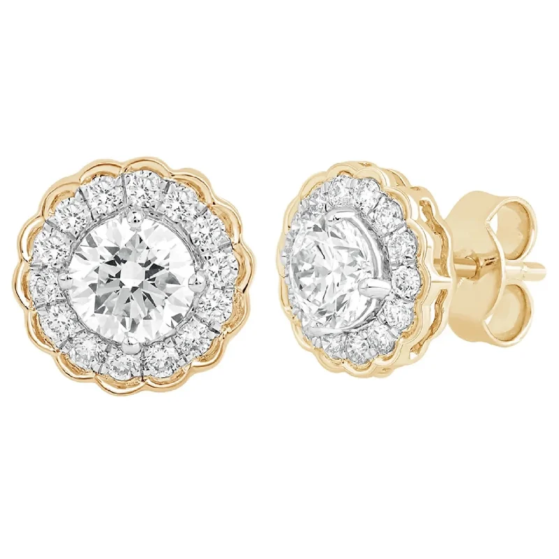 luxury drop earrings for women -Yellow Gold Diamond Halo Stud Earrings