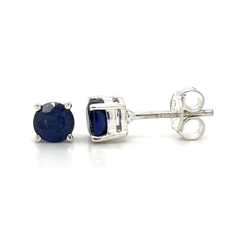 luxurious drop earrings with crystals for women -Sterling Silver Round Blue Sapphire Stud Earrings