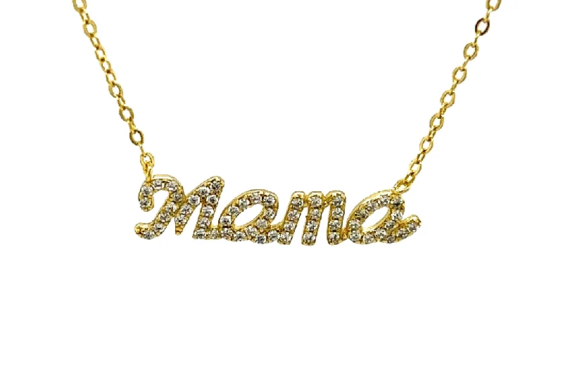 layered pendant necklaces for women -"Mama" Script Pave CZ Necklace