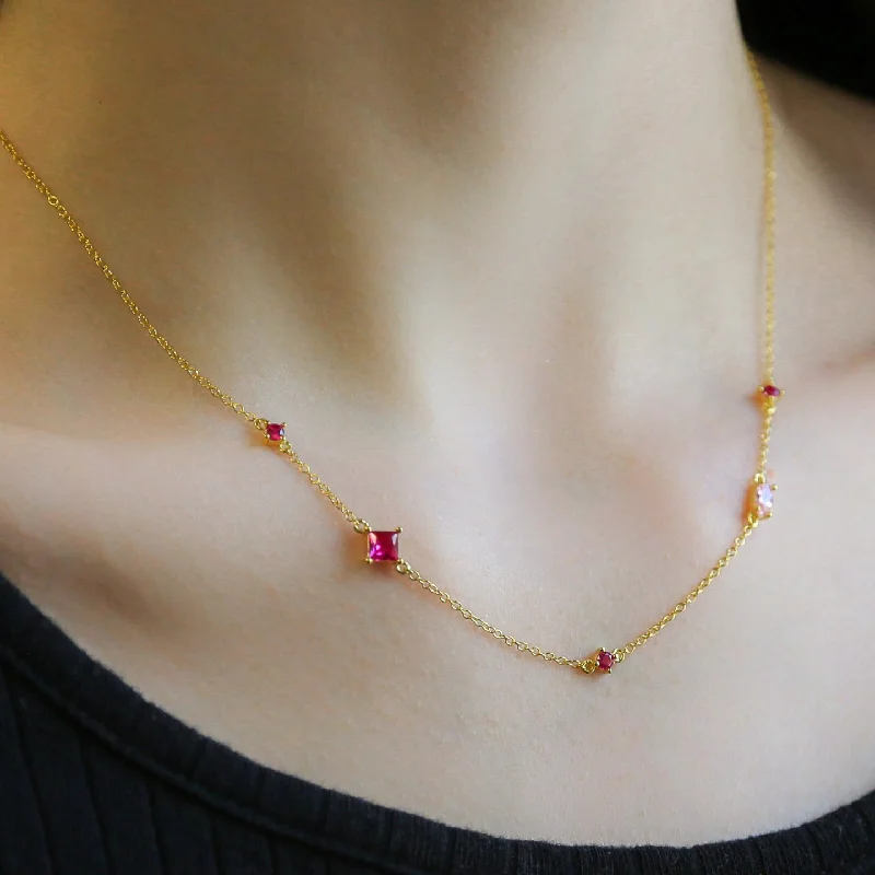 chunky necklaces for women -Cosmopolitan PINK Necklace Mini Pink Color Zircon Clavicle Necklace