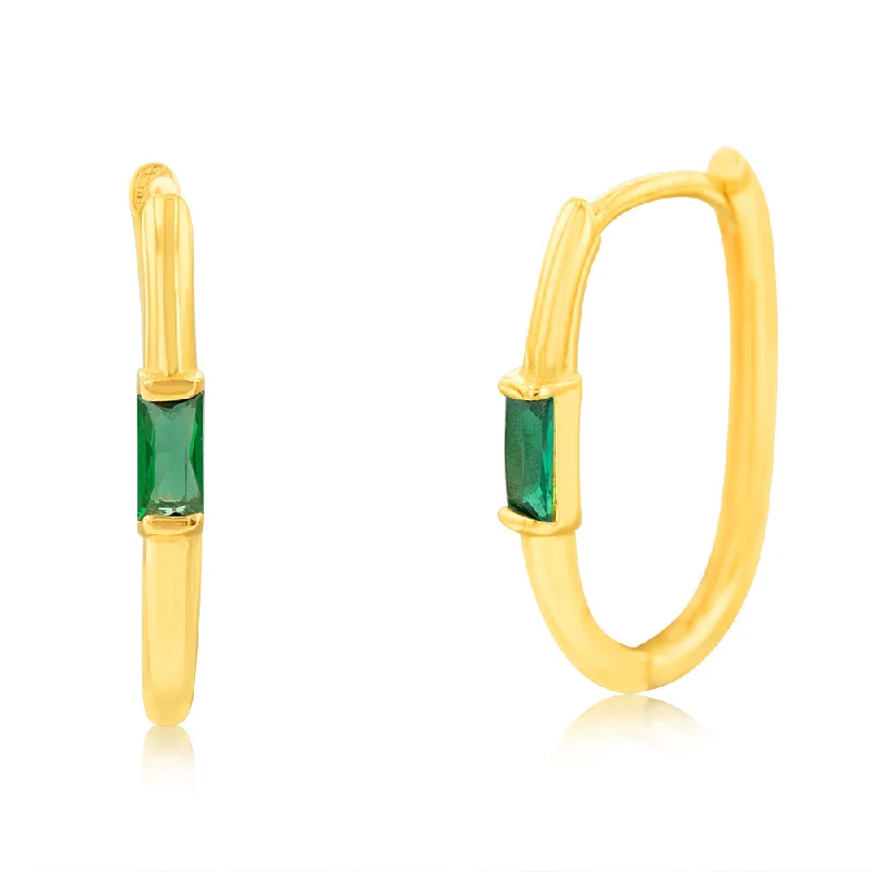 colorful drop hoop earrings for women -9ct Yellow Gold Green Zirconia Elongated Sleeper Earrings