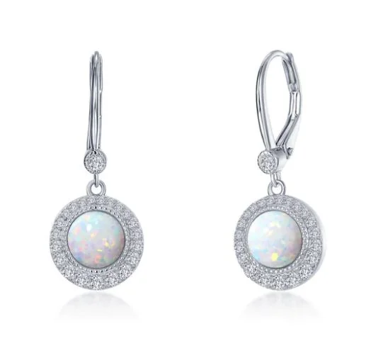 radiant drop earrings for women -Sterling Silver Simulated Opal & Diamond Dangle Earrings by Lafonn