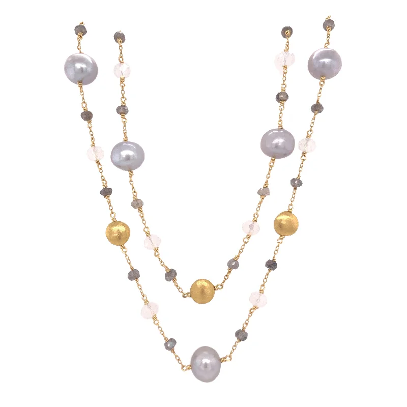 elegant gold necklaces for women -Grey moonstone pearl