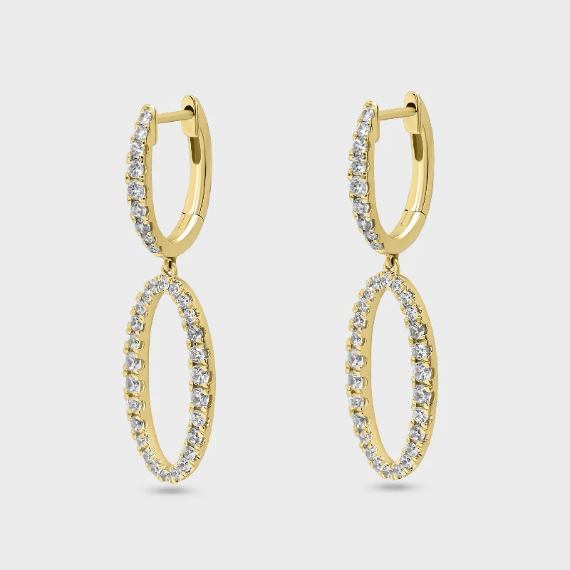 gold gemstone earrings for women -Pave Oval Drop Earring