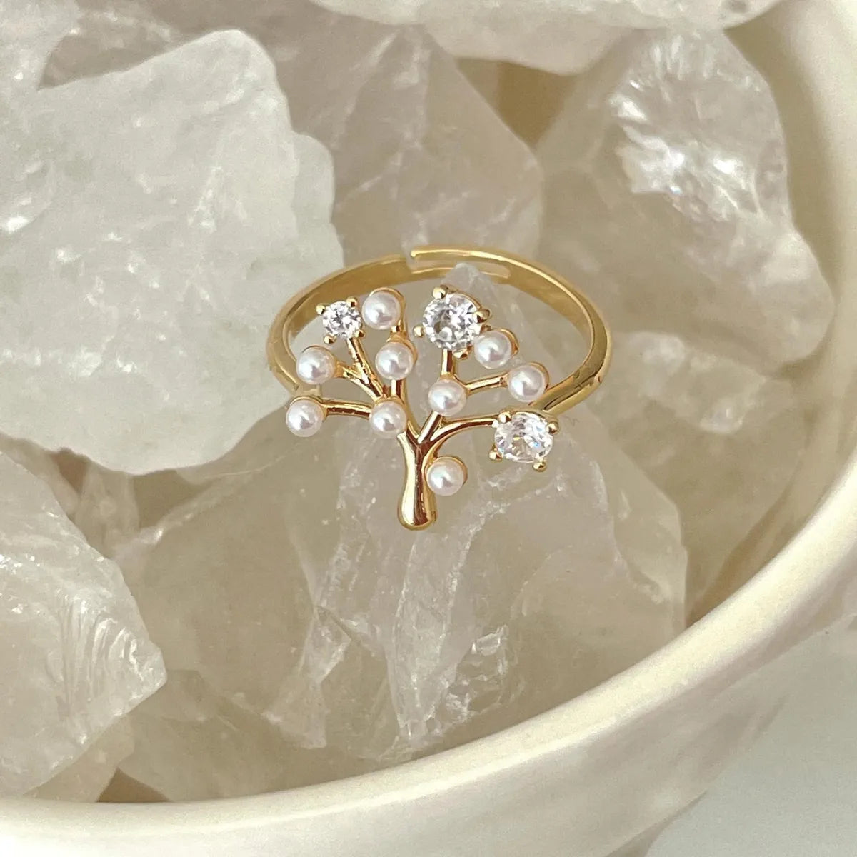 17 Pearl Zircon Small Tree Open Ring