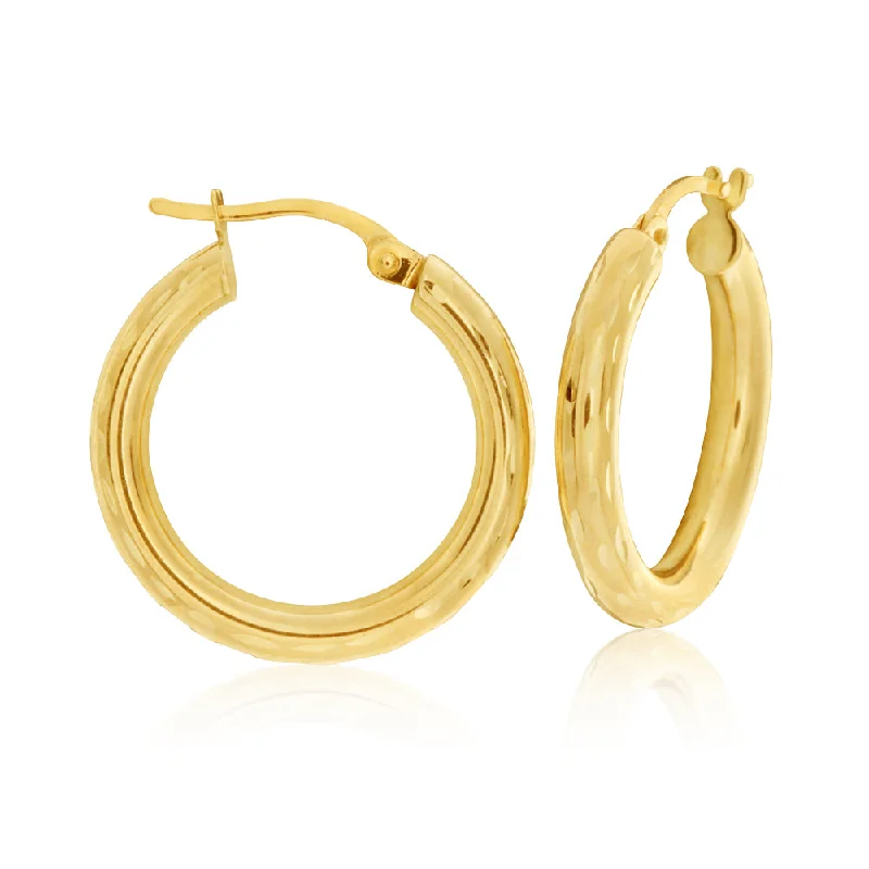 luxury crystal drop earrings for women -9ct Yellow Gold Diamond Cut 15MM Hoop Earrings