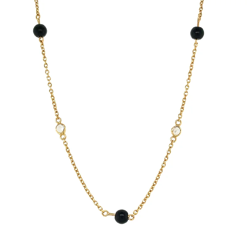 unique pendant charm necklaces for women -Black Onyx and Diamond Station Chain