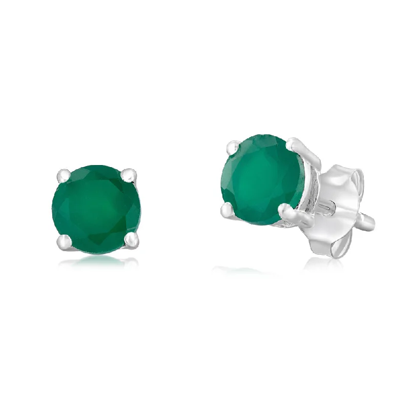 luxurious gemstone drop earrings for women -Sterling Silver Natural Emerald 5mm Stud Earrings