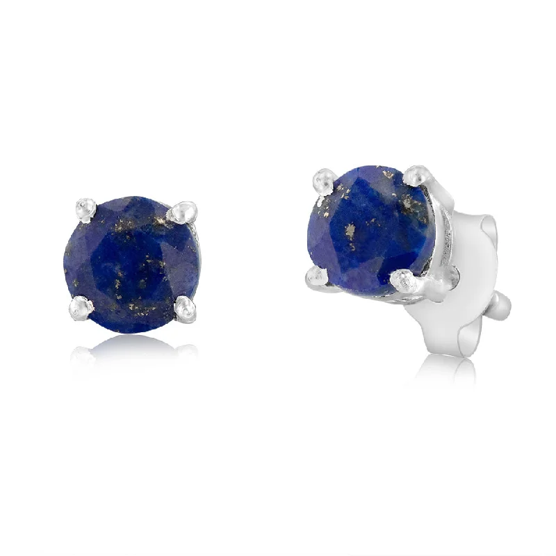 elegant gemstone drop earrings for women -Sterling Silver Natural Lapiz Lazuli 5mm Stud Earrings