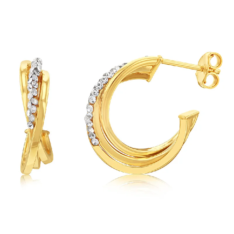 sparkling pearl earrings for women -9ct Yellow Gold Silverfilled Crystal Triple Hoop Earrings