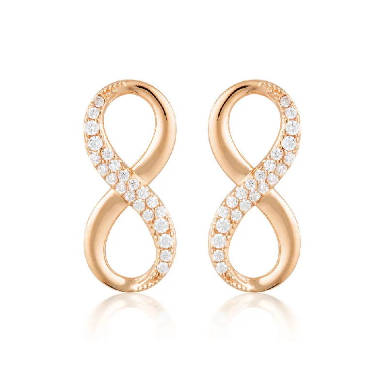 sterling silver hoop earrings for women -Georgini Rose Gold Plated Sterling Silver Zirconia Forever Infinity Earrings