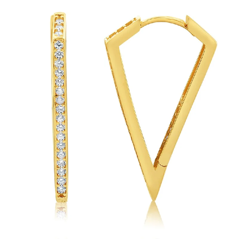 sparkling gemstone hoop earrings for women -9ct Yellow Gold Cubic Zirconia On "V" Hoop Earrings