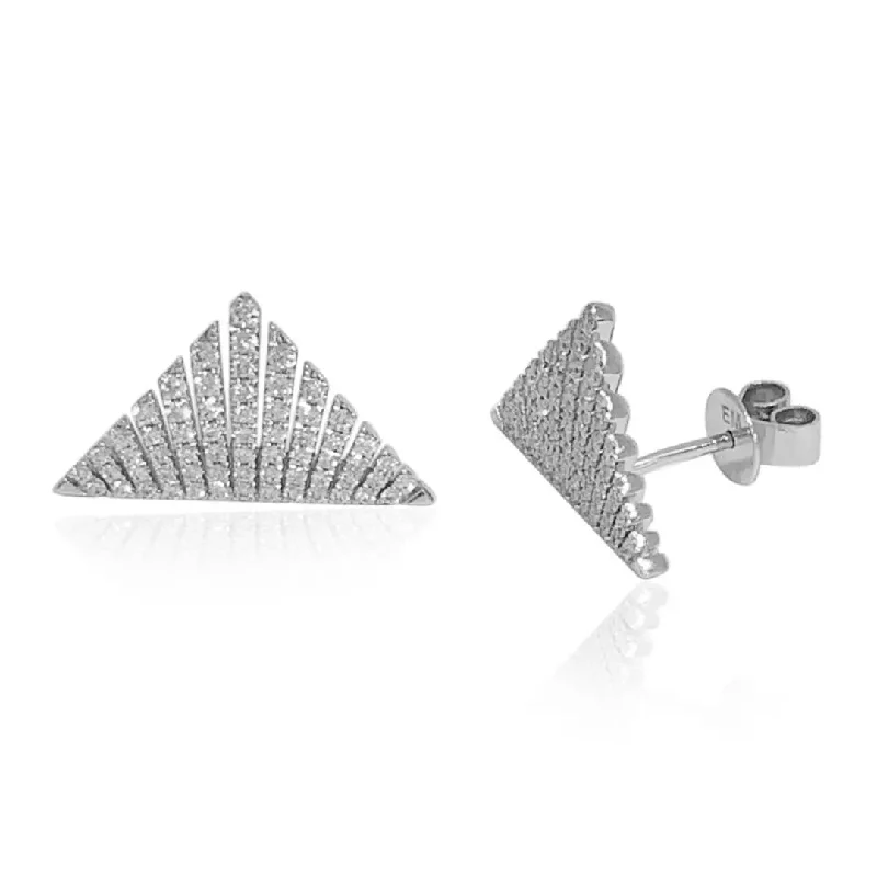 stylish gemstone stud earrings for women -White Gold Triangle Stud Earrings