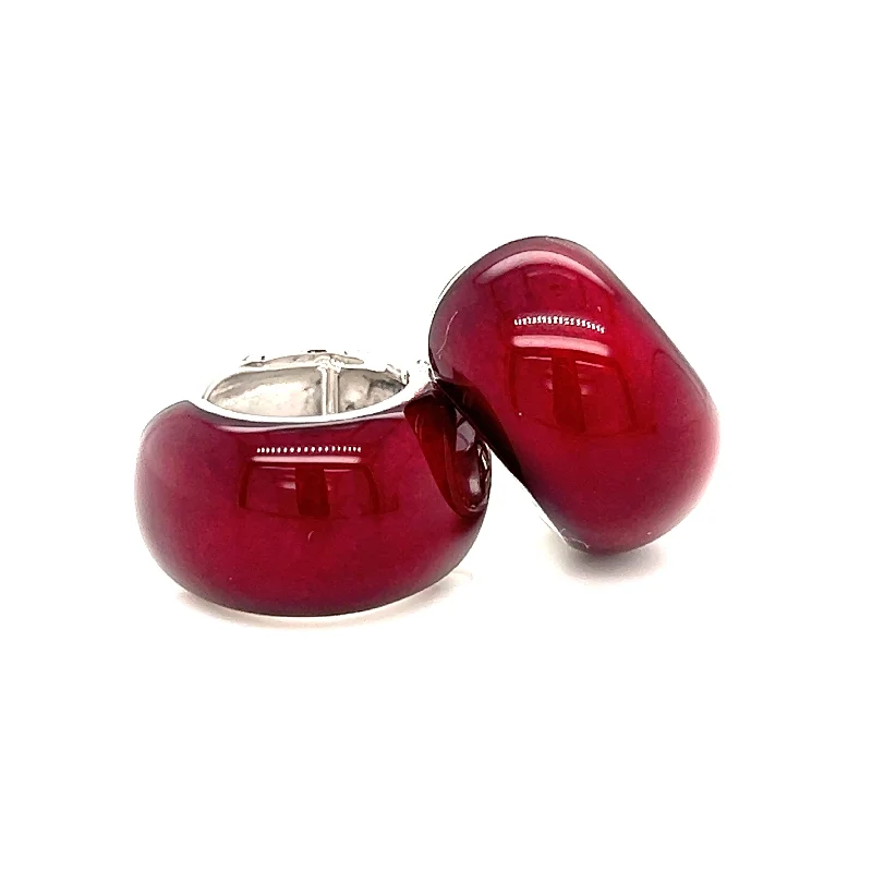 sparkling crystal earrings for women -Sterling Silver & Red Enamel Huggie Hoop Earrings by SOHO