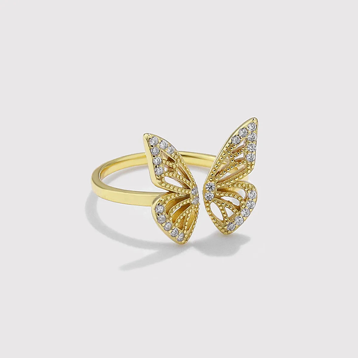 bridal jewelry rings for women -Simple S925 Sterling Silver Hollow Butterfly Adjustable Open Ring Female