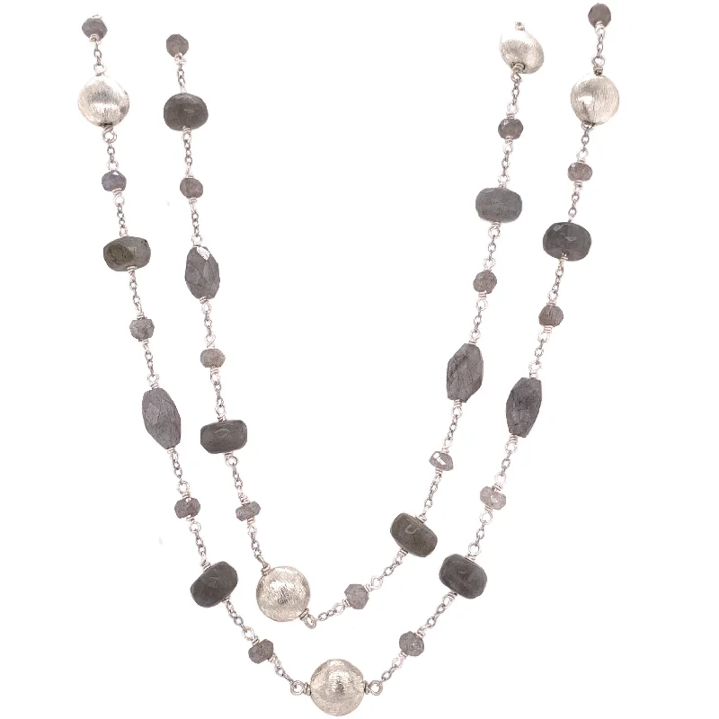 romantic bar necklaces for women -Silver labradorite