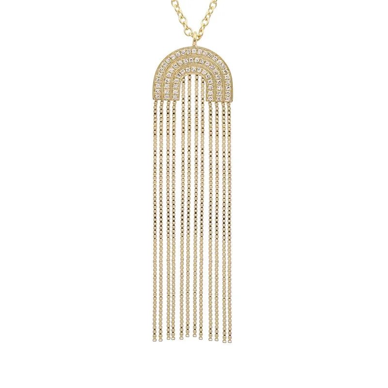 sparkling gemstone bar necklaces for women -Rainbow Diamond Fringe Necklace