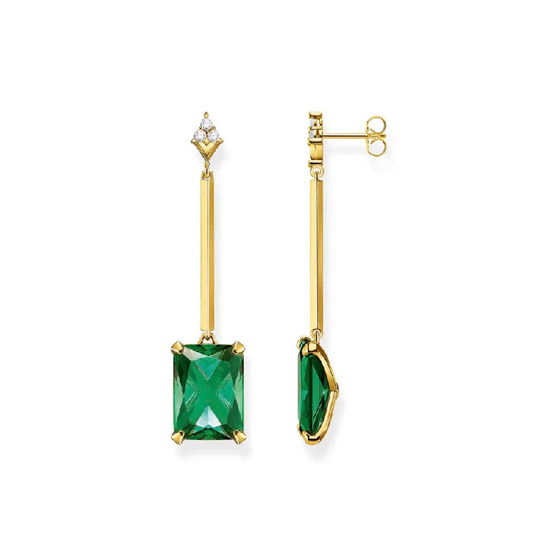 fashion statement earrings for women -Thomas Sabo Gold Plated Sterling Silver Magic Stone Green Drop Earrings