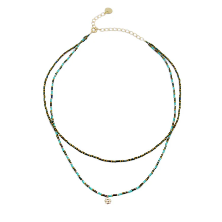 delicate necklaces for women -Duo Necklace with Star / Olive