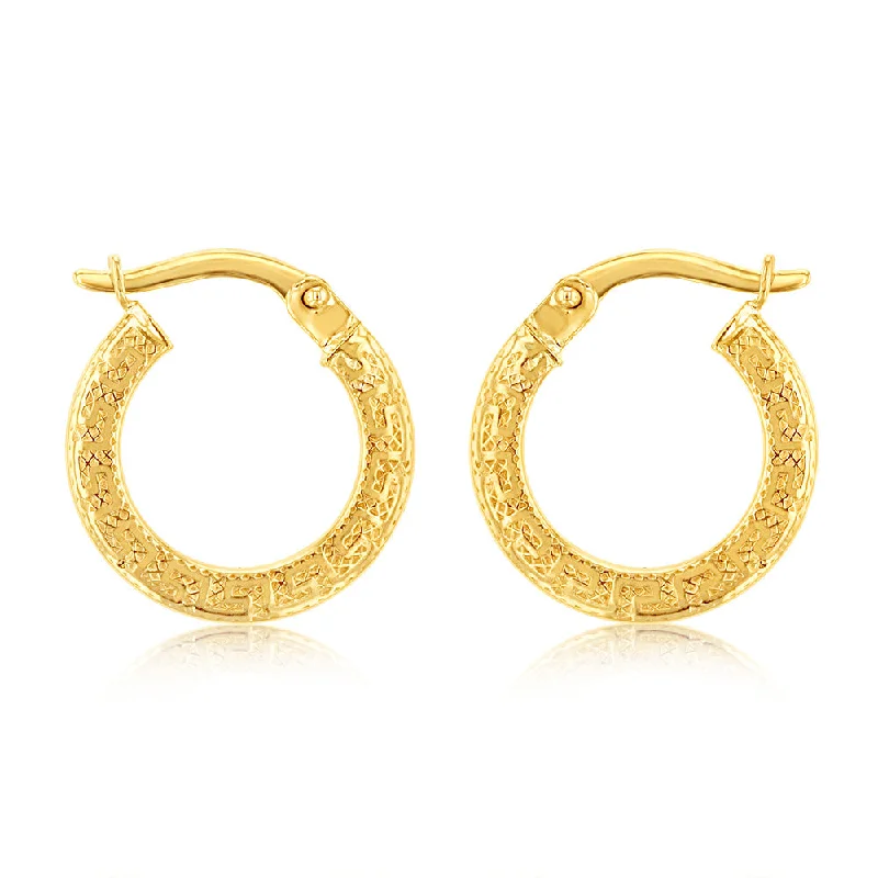 radiant gemstone hoop earrings for women -9ct Yellow Gold Greek Key 10mm Hoop Earrings