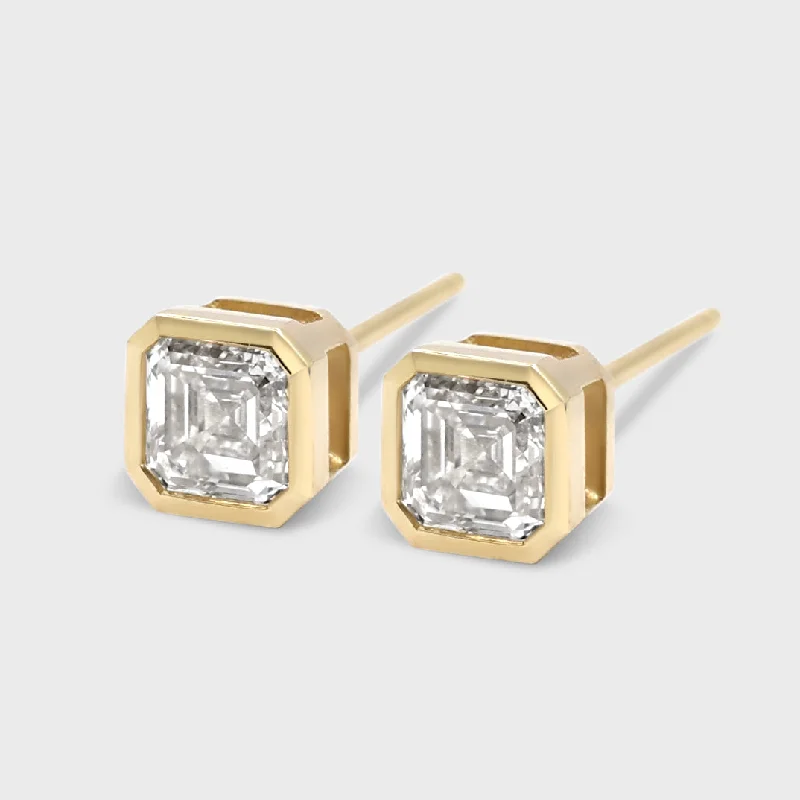 luxury diamond stud earrings for women -Bezel Set Asscher Cut Studs