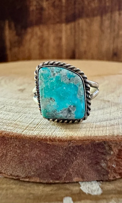 statement rings for women -TRAPEZOID TURQUOISE Sterling Silver Ring • Size 9