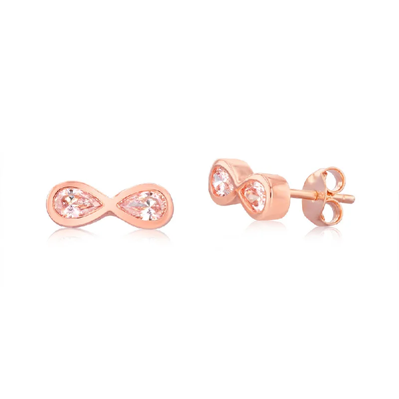 radiant gemstone stud earrings for women -Sterling Silver Rose Gold Plated Morganite Pear Cubic Zirconia Infinity Stud Earrings