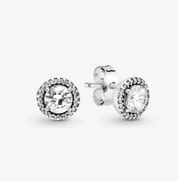 trendy diamond earrings for women -Pandora Round Sparkle Stud Earrings