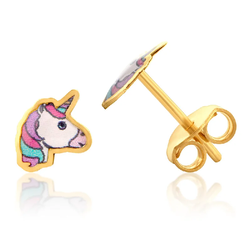 luxury gemstone stud earrings for women -9ct Yellow Gold Unicorn Stud Earrings