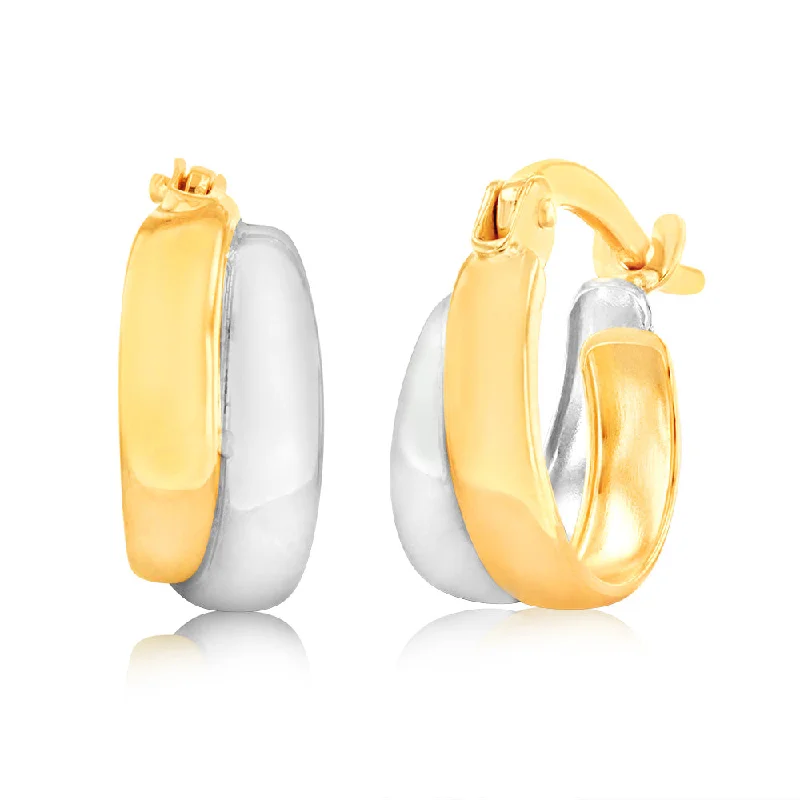 sapphire drop earrings for women -9ct White And Yellow Gold Two Tone Double Hoop Earrings