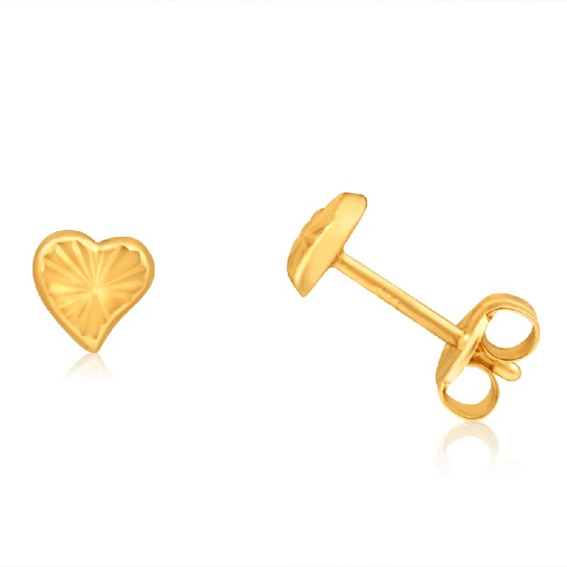 classic hoop earrings for women -9ct Yellow Gold Small Heart Stud Earrings