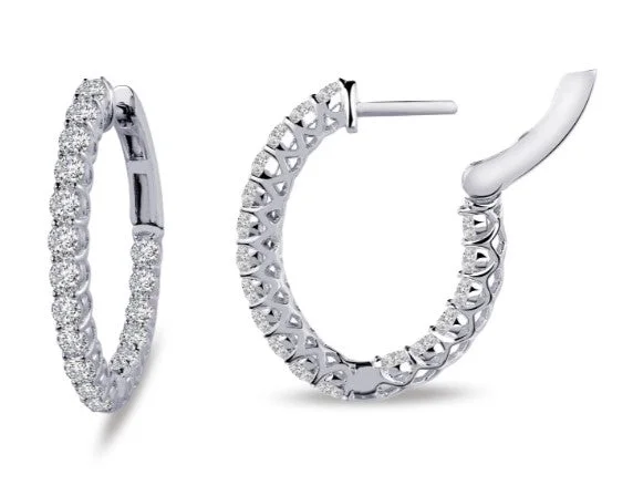 sparkling diamond hoop earrings for women -Sterling Silver 1.80 CTW Simulated Diamond Oval Inside Outside Hoop Earrings by Lafonn