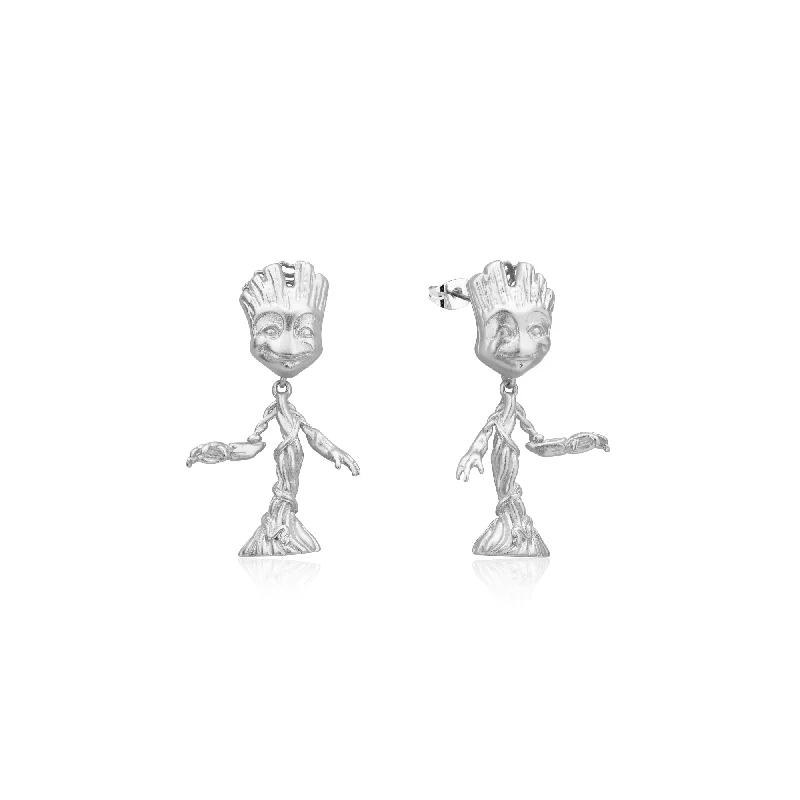 polished earrings for women -Disney Stainless Steel White Gold Plated Guardians Of The Galaxy Groot Drop Earrings