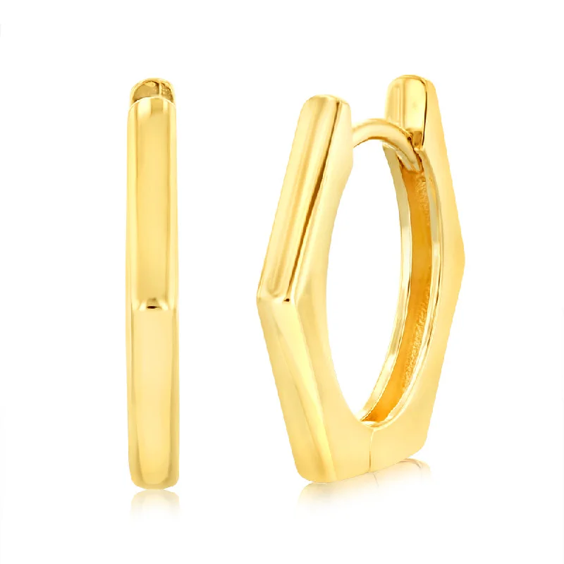 gold gemstone earrings for women -9ct Yellow Gold Hexagon Huggie Hoop Earrings