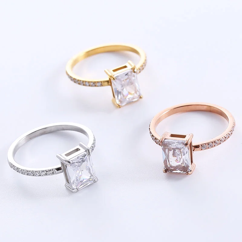 minimalist rings for women -Classic Style Solid Color Stainless Steel Plating Inlay Zircon 24k Gold Plated Rose Gold Plated Rings