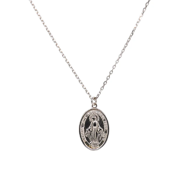 romantic moonstone necklaces for women -"MARIA" Large Oval Classic Virgin Mary Necklace